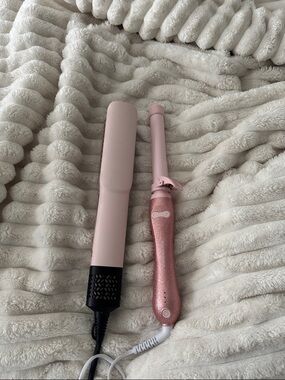 Pink Glitter beachwaver and Pastel Pink Flat Iron tiktok shop airstraight bundle